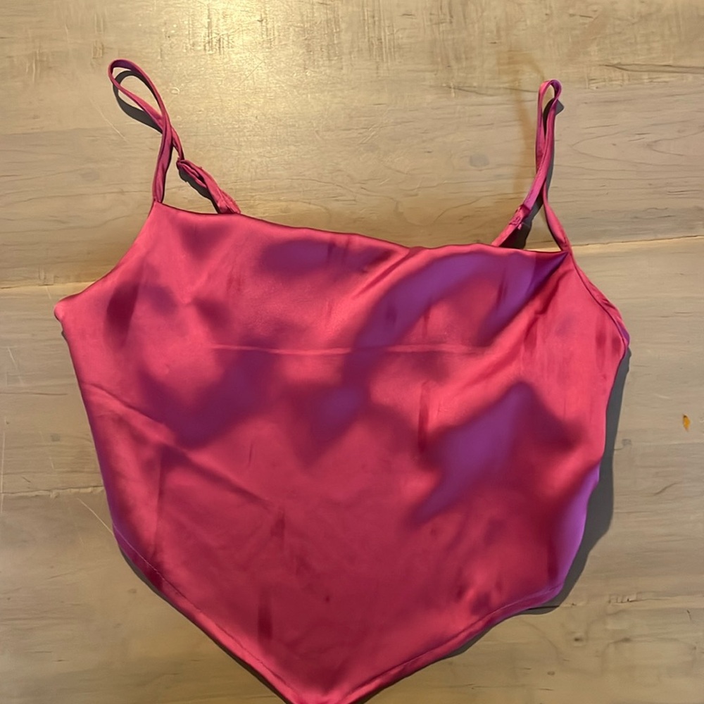 Pink silk crop top. Corset style. Open back. Great for going out.